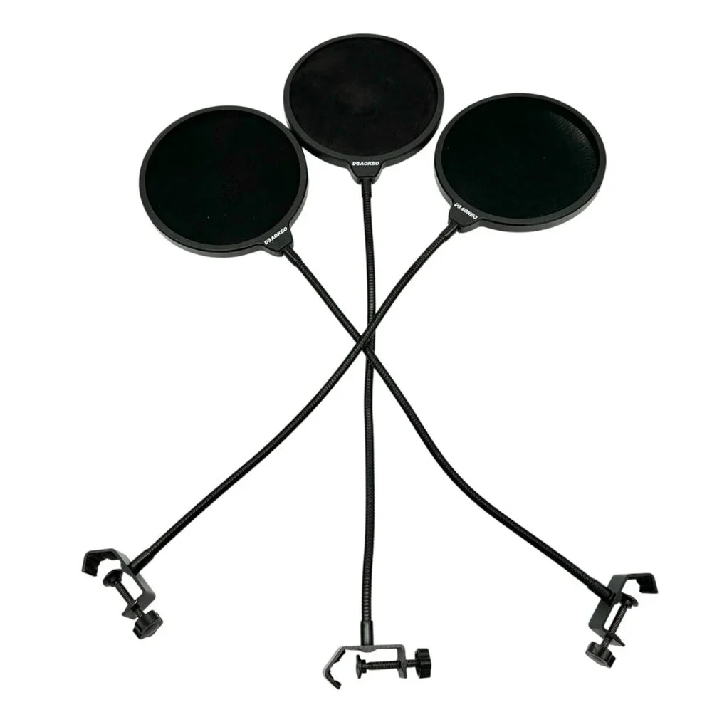 Microphone Pop Filter Trio Flexible Gooseneck Clamp Studio Recording Accessory